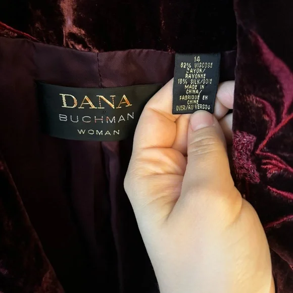 Vintage Dana Buchman Women's Velvet Floral Blazer - Burgundy - Picture 7 of 12